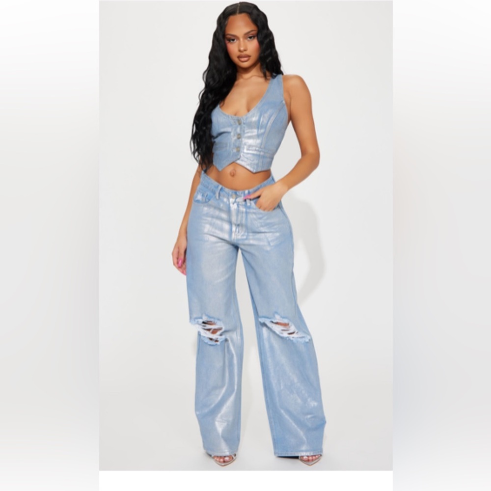 Denim wide leg jeans and denim top NWT Size Small top, size 3 jeans